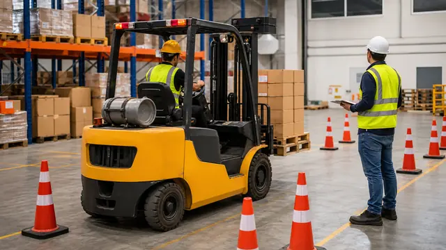 Treinamento de operador de empilhadeira em area demarcada
