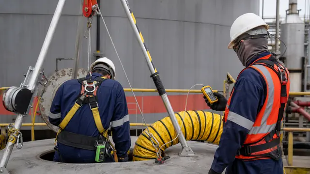 Treinamento de entrada em espaco confinado com tripode e medidor